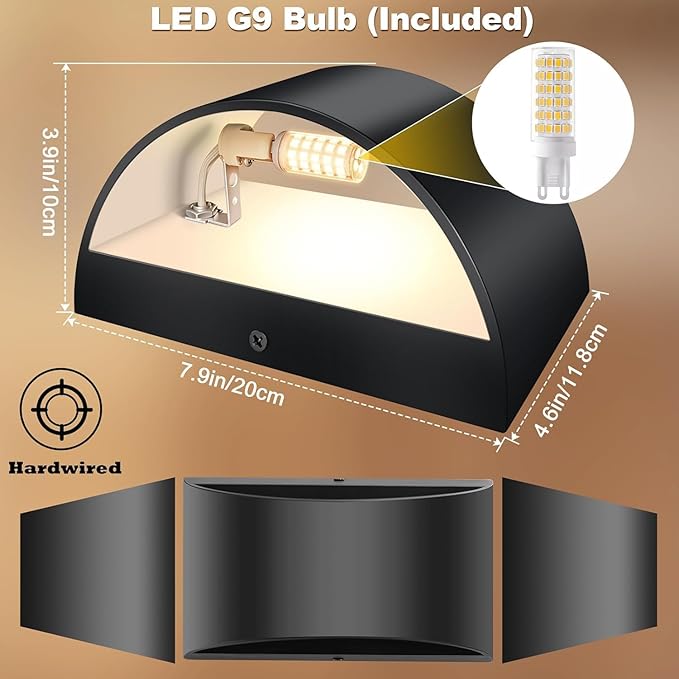 8 Pack Black Modern LED Wall Sconce Hardwired Indoor Wall Lights Up and Down Wall Mount Light for Living Room Bedroom Corridor Hallway Conservatory Warm White 3000K(with G9 Bulbs)