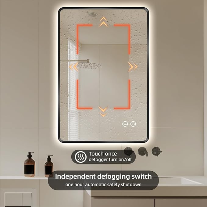 24" x 36" Black LED Bathroom Mirror with Lights, Lighted Vanity Mirror with Anti-Fog, 3-Color Stepless Dimmable, Memory, Shatterproof, UL-Listed, Wall Backlit Mirror (Horizontal/Vertical)