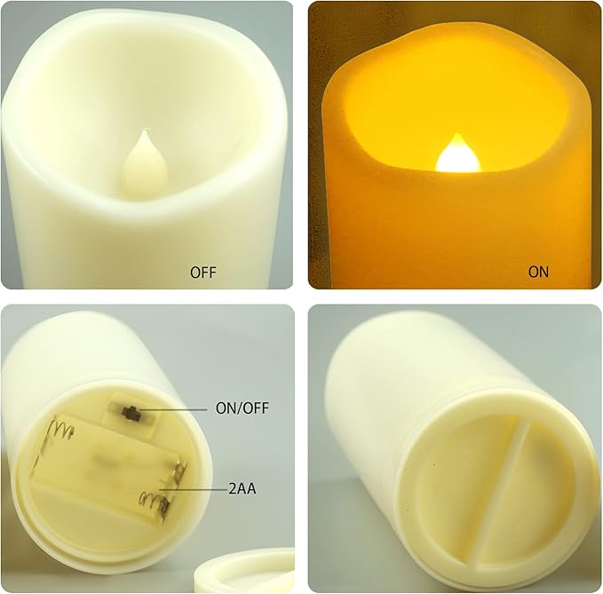 Outdoor Battery Operated Flameless Candles with Timer, Realistic Flickering Plastic Fake Electric LED Pillar Lights Waved Edge for Home Garden Wedding Party Christmas Decor 3x5 Inches 2-Pack