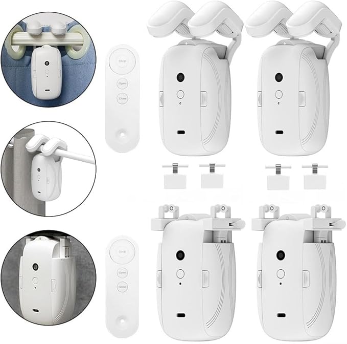 Smart Curtain Opener Automatic Curtain Opener and Closer Electric Curtain Opener Motor for Roman Rod/Tu-Rails Home Office Sleek Modern Design(1PC TU)(1PC Roman Pole)