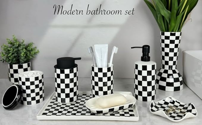Aesthetic Ring Holder Dish, Cute Small Trinket Dish, Ceramic Jewelry Tray,Modern Checkered Cool Stuff for Girly Room Decor, Vanity Essentials for Teen Girls Women Dorm Room Bedroom Bathroom