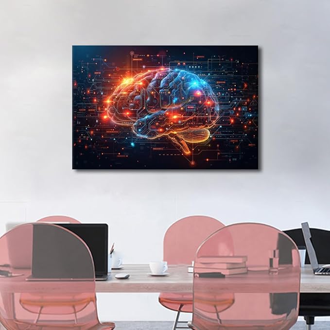 Artificial Intelligence Human Brain Canvas Wall Art Neural Networks Painting Wall Decorations for Living Room Technology Posters Data Code in Brain Pictures for Bedroom Wall Decor 16"Wx24"Hx1 Panel