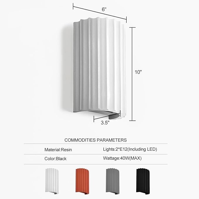 ZEROUNO White Resin Modern LED Wall sconces Wall Lighting Set of 2, Hardwired Indoor Wall Light Fixtures Lamp Up and Down for Living Room Bedroom Hallway Corridor Conservatory Stairs (with E12 Bulbs)