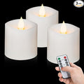 3x3 Flameless Candles Set of 3, LED Battery Candles Flickering, 3 inch Flameless Candles with Remote,Battery Powered Candles,for Wedding Holiday Decorations,White