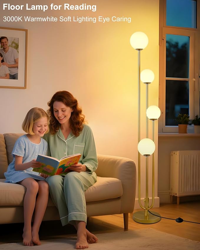 Lightdot Gold Globe Floor Lamp 4-Lights Dimmable Floor Lamps 3000K Bulbs Included Unique Modern Standing Tall Lamp for Living Room/Bedroom/Sofa Beside/Corner Decor