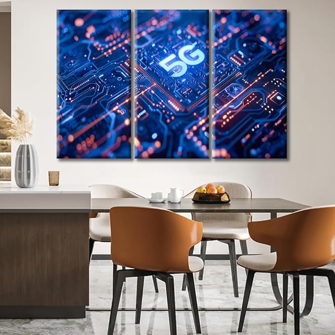 Canvas Painting Print Concept CPU Microchip Pictures Wall Art AI and Data Network Painting for Living Room Bedroom Decor Office Wall Decor Stretched and Framed Ready to Hang 60"Wx40"H