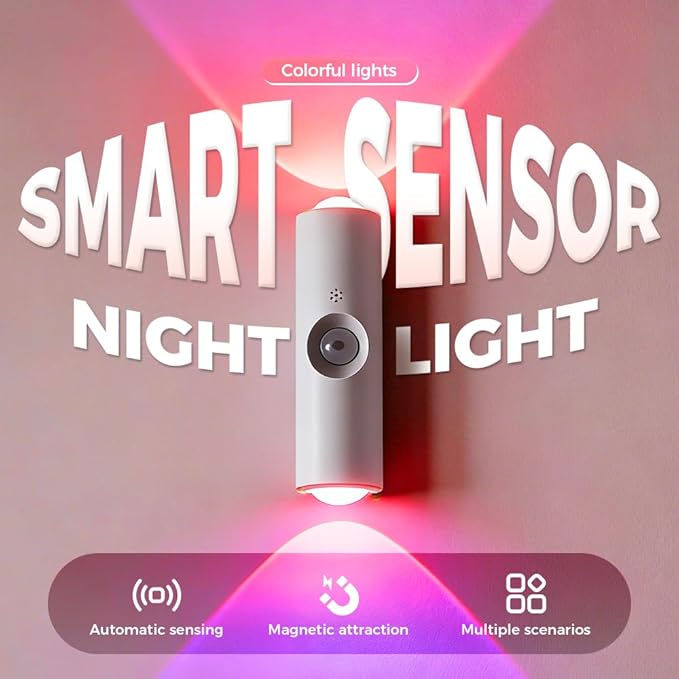 Rechargeable Smart LED Motion Sensor Ambient Light, 2026 New Magnetic Smart Sensor Night Light, Cordless LED Wall Sconce Lamp for Steps, Bedroom, Hallway, Courtyard (White, 2 Pack)