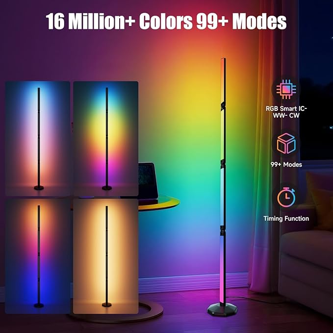 Corner Floor Lamp-2200 Lumen Smart Lamp with App and Remote Control, Lamp can be Folded 360°, Music Sync and 16 Million DIY Colors, Floor Lamp for Living Rooms, Bedrooms and Gaming Rooms