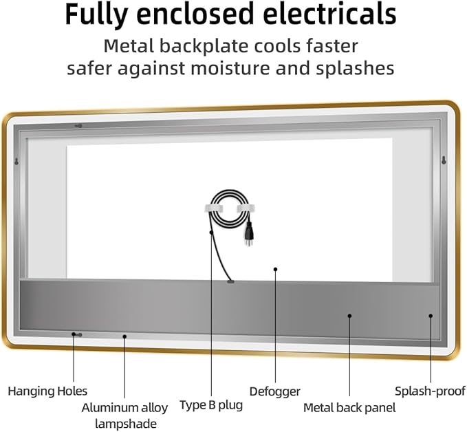 28" x 36" Gold LED Bathroom Mirror, Smart Touch Switch, Anti-Fog Mirror, 3-Color Dimmable, CRI≥93, Wall-Mounted Backlit Mirror with Lights for Modern Bathroom (Horizontal/Vertical)