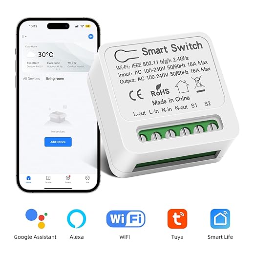 VIPMOON WiFi Smart Light Switch, Mini Smart Breaker Module, APP/Voice Remote Control, Compatible with Alexa, Google Home, Tuya/Smart Life (1/2 Way, AC 100-240V)