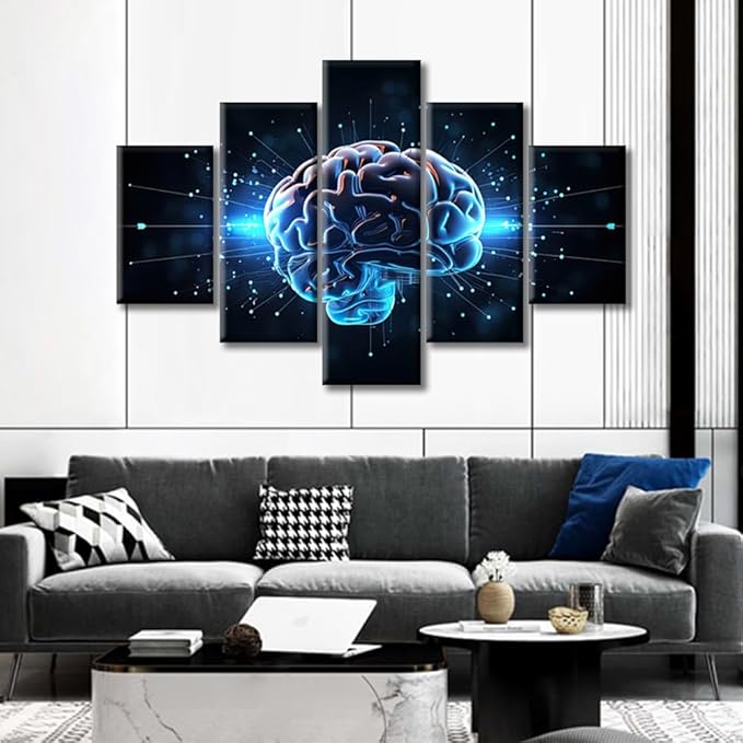 Brain Nervous System Canvas Wall Art Decor Artificial Intelligence Pictures for Living Room Bedroom Decoration Brain Painting Wall Art for Office Modern Artwork Framed Ready to Hang (60"Wx40"H)