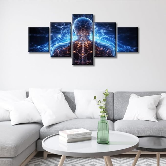 Rebotipy 5 Pieces Brain Modern Artwork Development of Science Pictures for Living Room Human Body is in Neural Connections Wall Canvas Art House Decor Ready to Hang for Office Home Walls (50" Wx24 H)