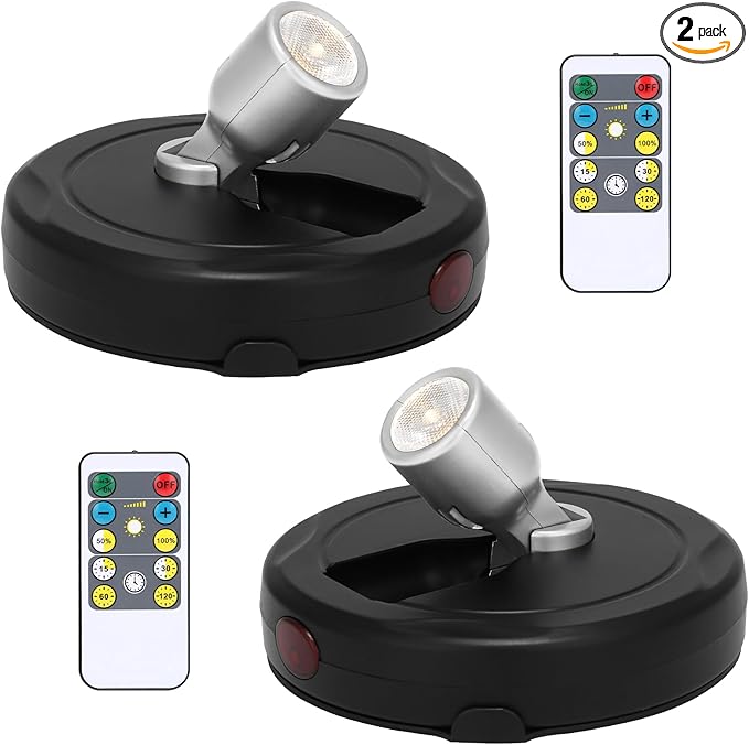 LED Spotlight Battery Operated, Wireless Picture Light, Accent Spot Light for Indoor Plant Tree, Display Puck Lights with Remote, Stick on Uplighting for Wall Photo Painting Dartboard Decor Artwork