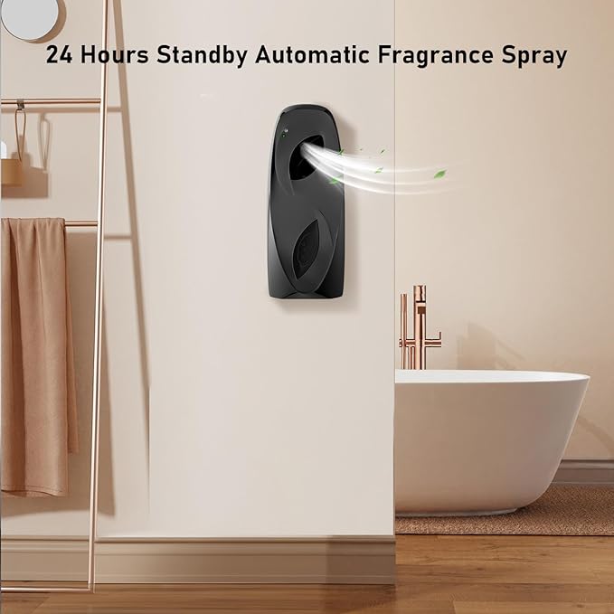 Automatic Air Freshener Spray Dispenser 2-Pack, Programmable Wall Mounted/Freestanding Aerosol Dispenser, Spray Refill Sprayer for Home & Commercial, No Drilling (Black)