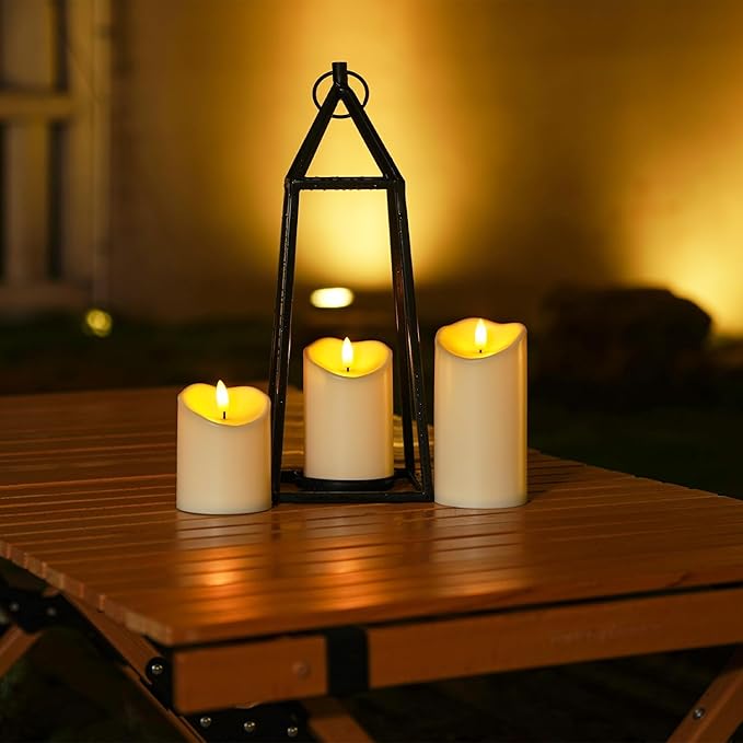 Homemory LED Candles with Remote Timers - Battery Operated, Electric Fake Plastic, Dark Ivory, Outdoor Waterproof Set of 3