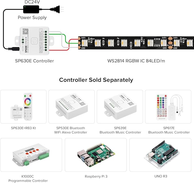 BTF-LIGHTING WS2814 IC RGBW RGB+Warm White(Similar WS2812B) Addressable DC24V 16.4FT 84LED/m 14pixel/m 4 Colors in 1 Dream Color LED Strip 12mm Width PCB IP65 for Home Decor(No Adapter or Controller)