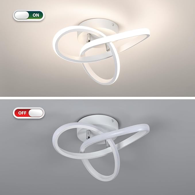 CANEOE Modern Led Ceiling Light Fixtures,4500K Daylight White Semi Flush Mount Hallway Ceiling Light for Bedroom Bathroom Kitchen Balcony Laundry Room Stair Ceiling Lamp Curved Design (White, 4500K)