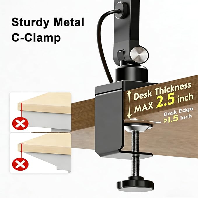 NS Pro LED Desk Lamp with Remote Control, Eye-Caring CRI95+ Dimmable Desk Light, 3000K–6000K Adjustable Color Temperature, Flexible Clamp or Base Mount, for Home Office, Study & Zoom Meetings, 2Pack
