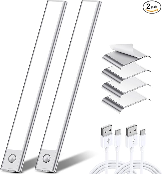 Under Cabinet Lights, Closet Wireless LED Motion Sensor Light Indoor, 2000mAh Rechargeable Magnetic Strip Counter Lights for Kitchen, 2 Mode Battery Operated Wall Pack, White