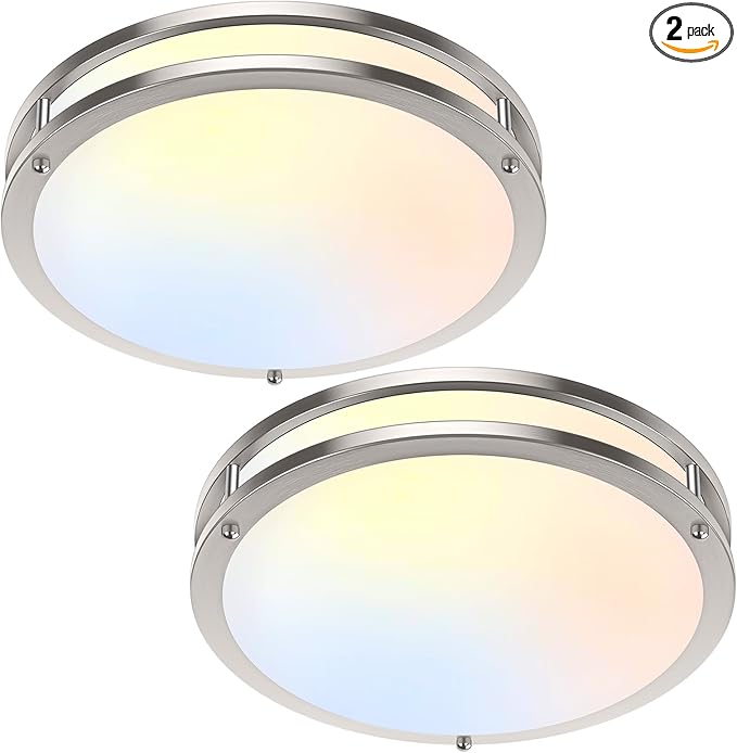 TOBUSA 2-Pack 12 Inch Flush Mount LED Ceiling Lights, 36W 3600lm Super Bright Kitchen Light Fixtures, 5CCT Adjustable LED Lights for Bedroom Bathroom Closet, Modern Ceiling Lamps, Brushed Nickle