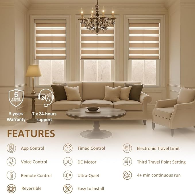 Matter Over WiFi Smart Roller Shade Motor, Retrofit Electric Blind Motor, 110V Wired Tubular Motor, Compatible with Alexa/HomeKit/Google/SmartThings, High Torque (6.0 N.m for Φ50mm (2") Round Tube)