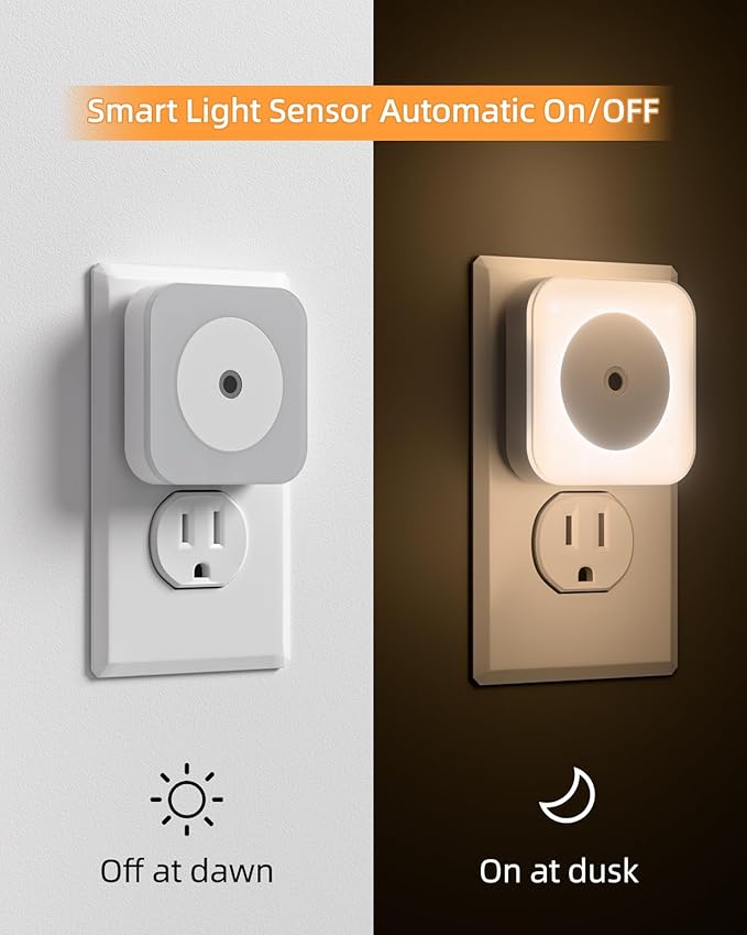 6-Pack LED Night Lights Plug into Wall,Bright Nightlight Auto-On/Off and Dimmable,0.5W Plug in Socket Night Light,Smart Sensor,Daylight White,for Adults Kids Bedroom Bathroom Hallway Kitchen Decor (6)