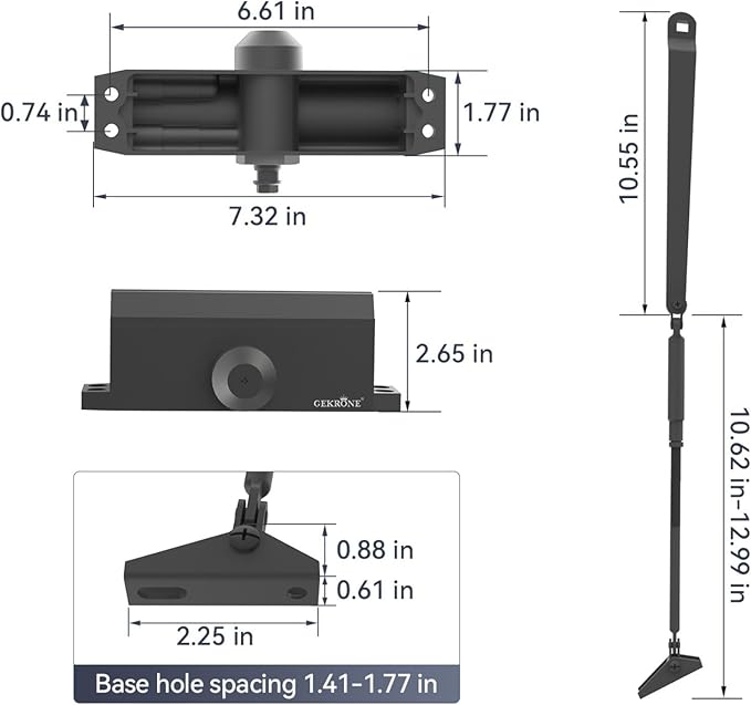 Automatic Door Closer Heavy Duty Fire Prevention Spring Hydraulic Aluminum Alloy Surface Mounted Residential Commerical Door Closer (Black, Size2-Door Weights 99-187 Lbs)