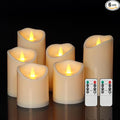 Outdoor Indoor Flameless Candles, Patented 3D Dual-LED, Set of 6 Slanted Top Resin Pillars with 2 Remotes & Timer, Non-Melting Waterproof Battery Operated Candles for Patio Garden (Ivory)