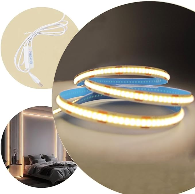 COB LED Strip Lights Warm 3.28ft, 5V Dimmable LED Light Strip, Flexible USB LED Strip for Cabinet, TV Backlighting, Bedroom, Kitchen, Home DIY Lighting