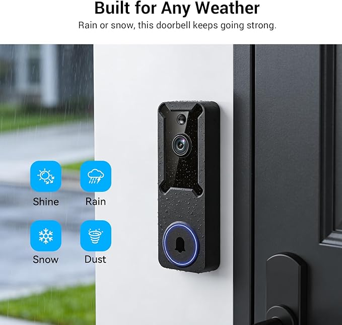 1080p Wireless Wi-Fi Video Doorbell Dome Cameras with AI Human Motion Detection, Battery Powered, 2.4G WiFi, Night Vision, 2 Way Talk, Cloud Storage (Sold Separately)