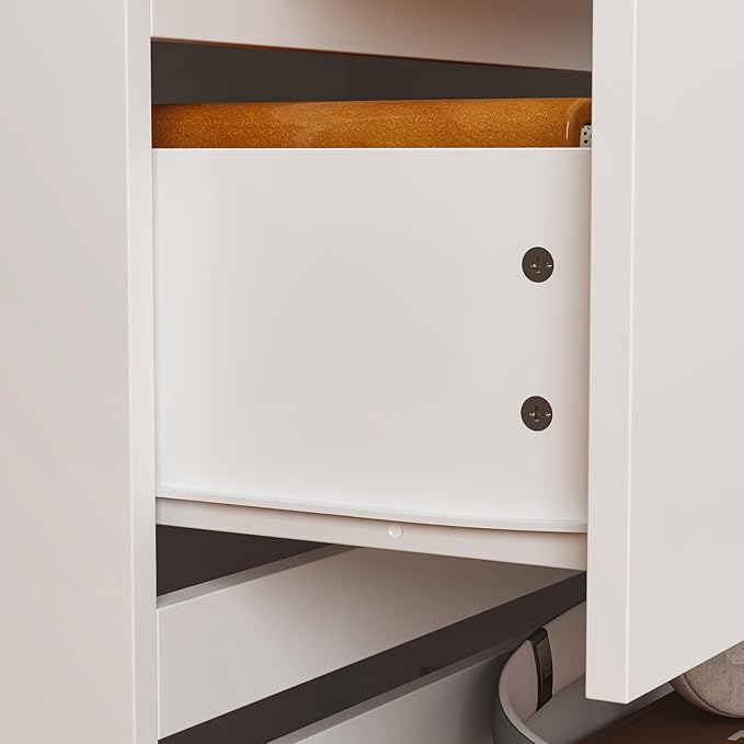 FAMAPY Modern Nightstand with 3 Drawers, Bedroom Storage Cabinet, Modern End Side Table, No Handle Design, for Living Room White 30.3”W x 15.7”D x 32.3”H