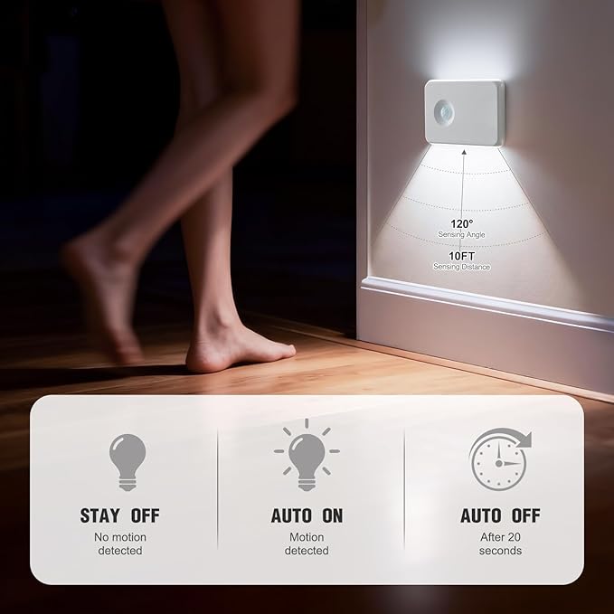 3 Pack Wireless Rechargeable Motion Sensor Stair Light, Smart Led Motion Activated Battery Operated Night Lights, RGBW Stick On Closet Lamp Indoor for Step Cabinet Hallway Bathroom Stairway