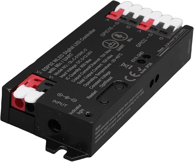 Eujgoov LED Strip Light Controller with Mic, Over 100 Lighting Effects Music Sync WiFi APP Control, for WS2812 SK6812 Addressable LED Strips