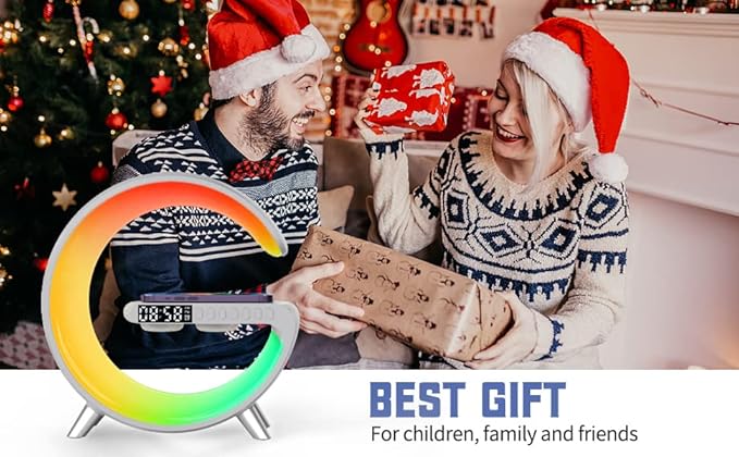 Smart LED Table Lamp,4 in 1 Night Light,Wireless Charger,Alarm Clock and Bluetooth Speaker with App Control Color Changing Atmosphere Table Lamp for Bedroom, Office, Home Decor