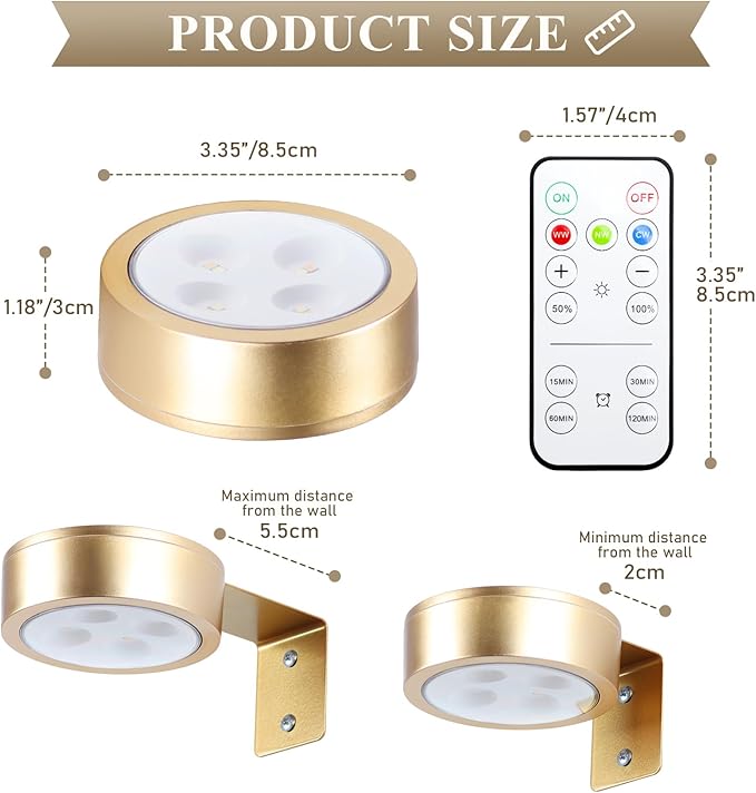 2-Pack Picture Light Battery Operated Painting Lights for Wall, Magnetic LED Display Art Light with Remote, Dimmable and Timer Portrait Light for Art Frame Artworking, Wall Decor Puck Light
