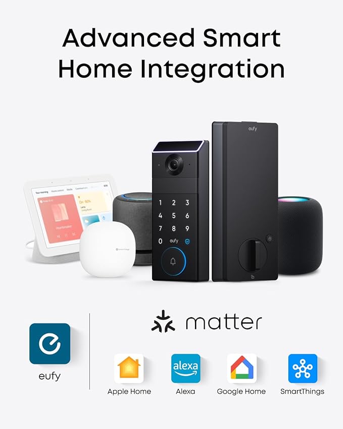 eufy Security Smart Lock FamiLock S3 with Palm Vein Recognition, Keyless Entry Door Lock for Front Door, Wi-Fi Keypad Deadbolt+ 2K HDR Doorbell Camera, 16 GB Built‑in Storage, BHMA 1, No Monthly Fee