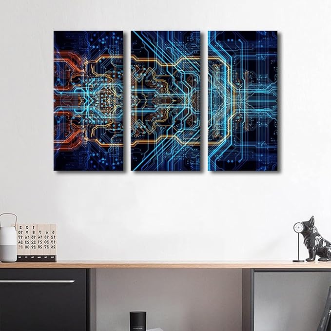 Canvas Wall Art CPU Concept Wall Paintings for Living Room Circuit Board Pictures Print On Canvas Digital Chip Wall Art Bedroom Wall Decoration Office Wall Art Giclee Framed Ready to Hang(28"Wx42"H)