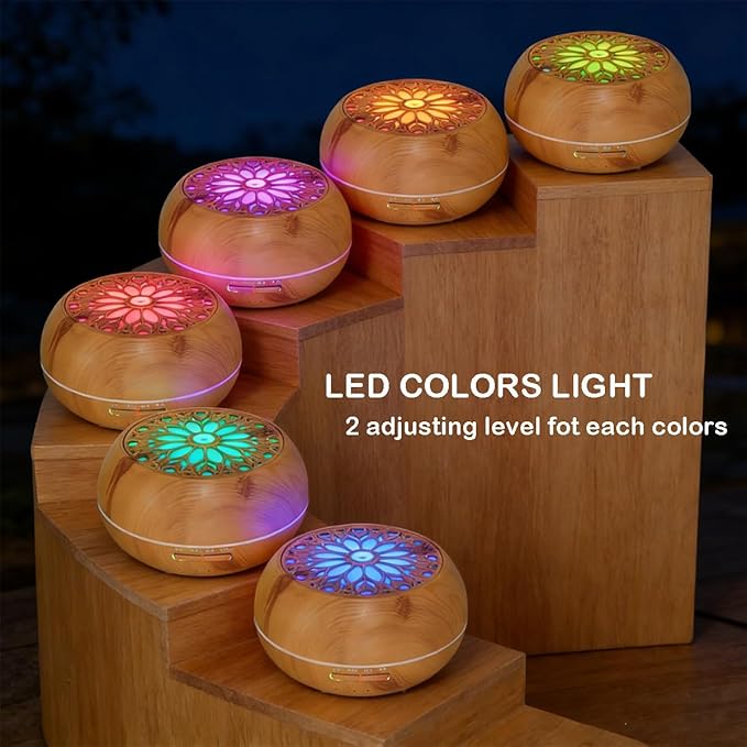 Diffuser with 6 Essential Oils for Large Room,550ml Aroma Diffusers with Remote Control for Home,Mini Humidifier with LED Night Lights for Office Yoga Room Decor Gift for Women Men(Light Wood Grain)