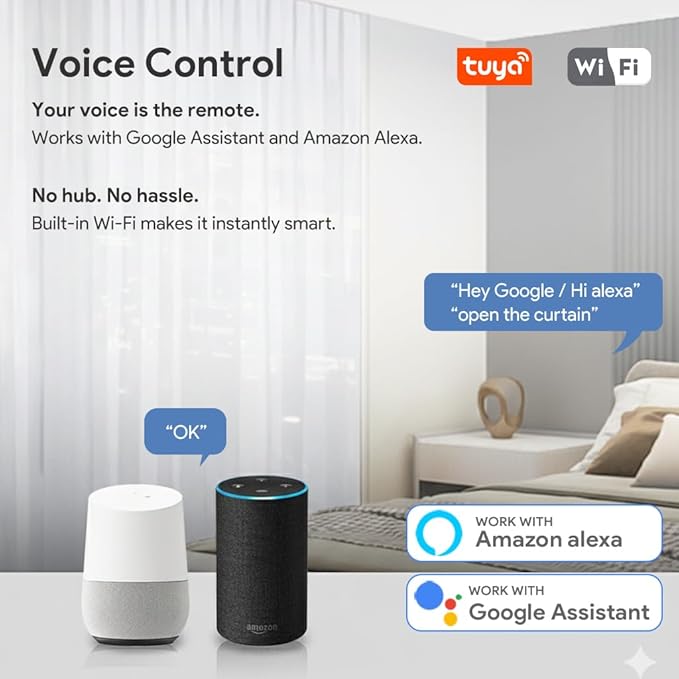 Dual Motor WiFi Smart Curtain Track System, Ripple Fold Electric Drapery Rods, Independent Left Right Control Day Night Curtains, Compatible with Alexa & Google Home (4 meters (157.4 inches))