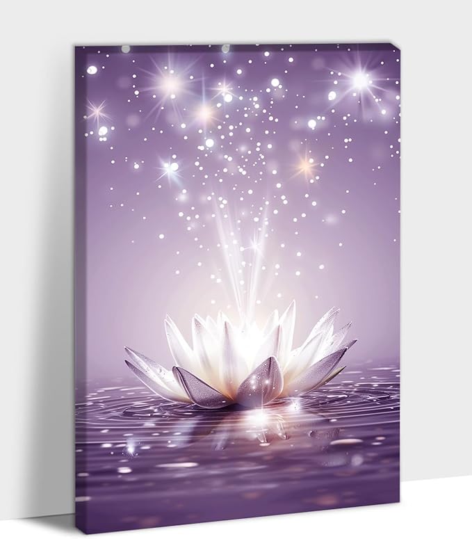 Zen Canvas Wall Art, White Lotus Flower Bloom in Water Picture, Zen Blue Flower Painting, Modern Framed Spiritual Home Artwork for Yoga Spa Meditation Spiritual Room Living Room Office 24x36 inch