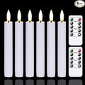 Battery Operated Flameless Taper Candles with Two Remote Timer, 6.4" LED 3D-Wick Window Candles, Flickering Long-Lasting Warm Light Electric Pack of 6 Flameless Candlesticks (0.78" Dia, White)
