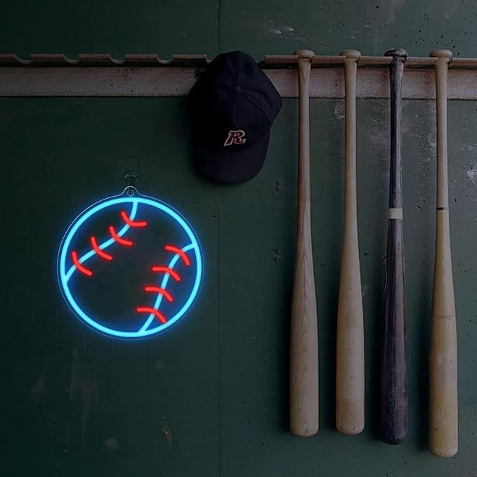 Baseball Neon Sign Dimmable Sport LED Signs USB Powered with Pink and Blue Lights for Wall Decor Living Room Bedroom Man Cave Home College Club Shop Kids Gift