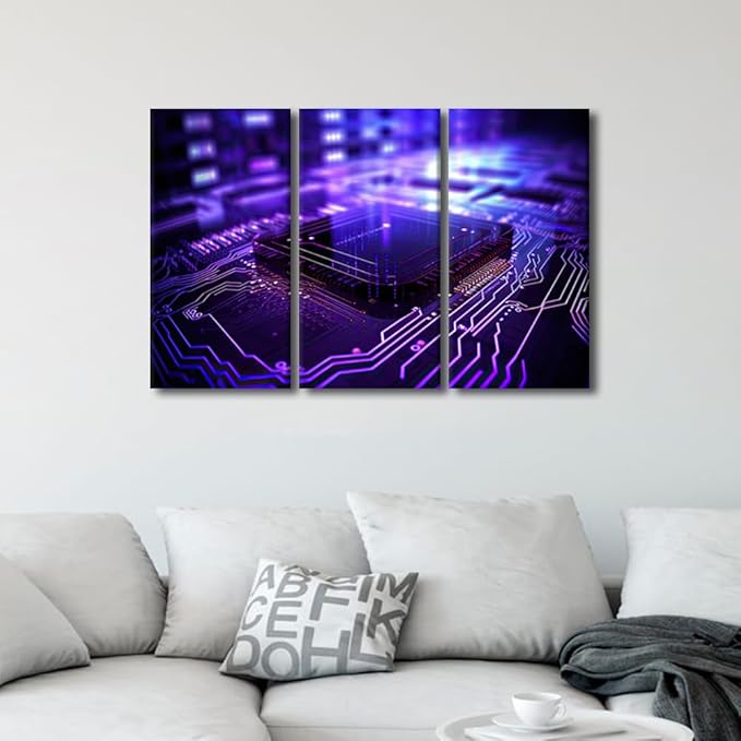 Chip Wall Decorations for Living Room Semiconductor Chipr Posters & Prints Circuit Board Wall Art Modern Wall Decor Artwork Giclee Gallery-Wrapped Framed Ready to Hang, 36" Wx24 H