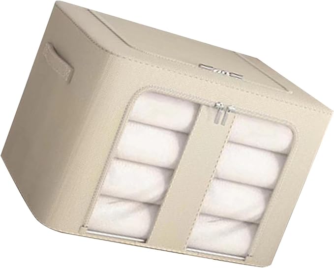 Kikumi Foldable Storage Box, Fabric Bin Organizer, Large Capacity Stackable Solid Steel Frame Structure Space Saving with Carrying Handle for Bedroom