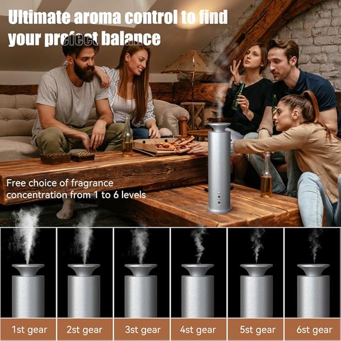 Waterless Diffuser Machine Scent Air Machine Covers 1800 Sq Ft for Home Diffusers Essential Oil Diffusers Studio Scent Diffuser Large Room Fragrance App Remote Control Capacity 3.5 Oz Ancient Silver