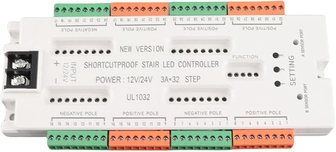 Yunir Motion Sensor LED Stair Light Controller, 32 Channels Intelligent Automatic Staircase Ladder Step Light Controller, Stairway Lighting Controller, for Home, Store DC12V 24V