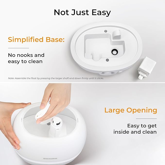 BOXING 3L Cool Mist Humidifier, Ultra Quiet 20dB for Bedroom, Baby & Office, Top Fill Air Humidifier for Home Office & Indoor Plants, 30H Runtime, Essential Oil Tray, Night Light, BPA-Free, White