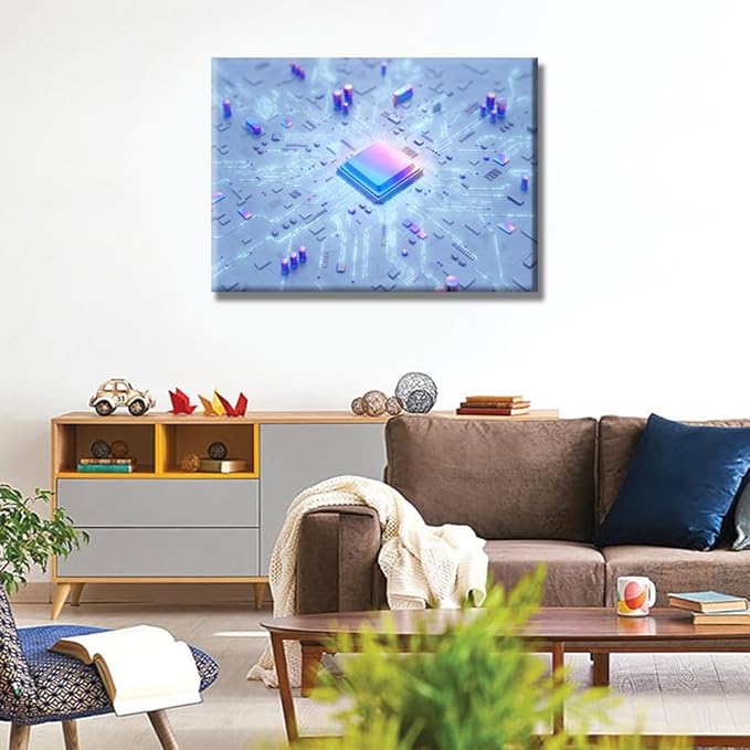 LSIUHWUWI Wall Art Central Computer Processors CPU Painting Print On Canvas for Bedroom Circuit Board Home Decor Technology Digital Art Artwork Paintings Framed Ready to Hang 20x28 INCH