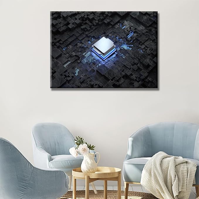 LSIUHWUWI Canvas Wall Art 1 Piece Central Computer Processors CPU Wall Decor Picture for Bedroom Living Room Circuit Board Wall Decor for Living Room Artwork Framed Ready to Hang 20X28 INCH