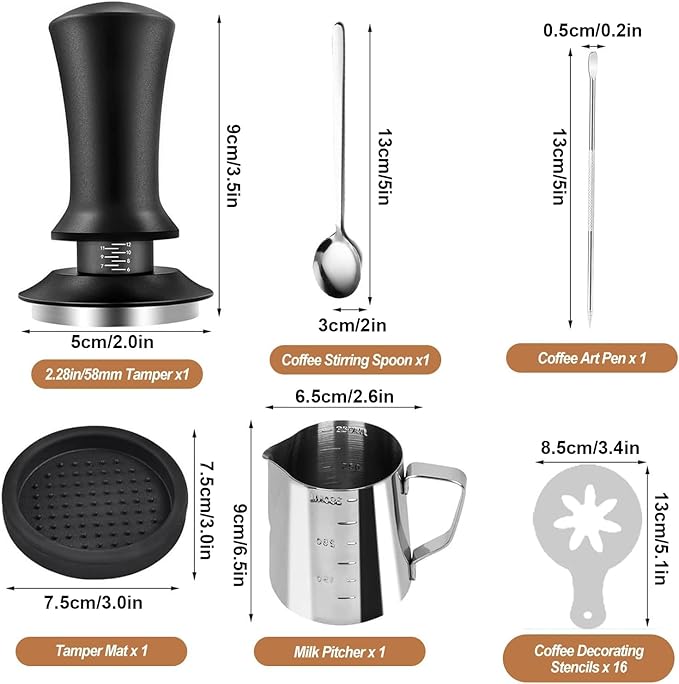 20 PCS Espresso Accessories Kit, Spring Loaded Calibrated Tamper, Spring Loaded Calibrated Tamper, WDT Tool and Dosing Funnel Set Fits Delonghi 58 mm Espresso Coffee Machines and Portafilter